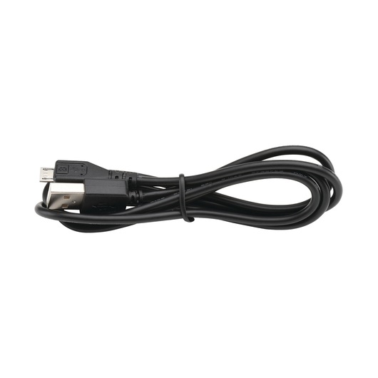A coiled black USB to micro USB cable, used for charging or data transfer.