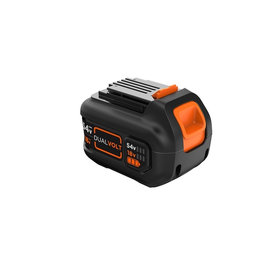 BLACK+DECKER DualVolt lithium-ion battery, black with orange accents, designed for 54V and 18V tools.