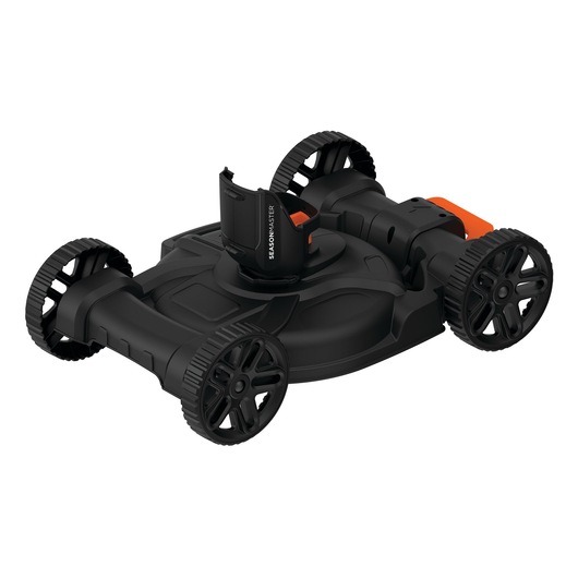 A BLACK+DECKER SeasonMaster CM100 photography product, featuring a black device with large wheels, designed for versatile outdoor tasks.