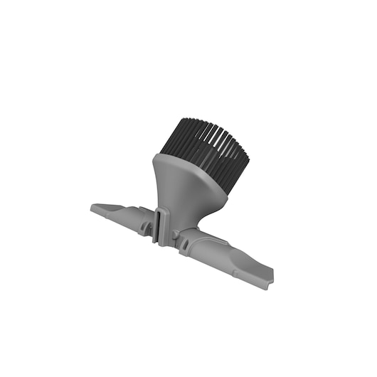 A BLACK+DECKER vacuum cleaner attachment, featuring a grey plastic body and a black circular brush head.