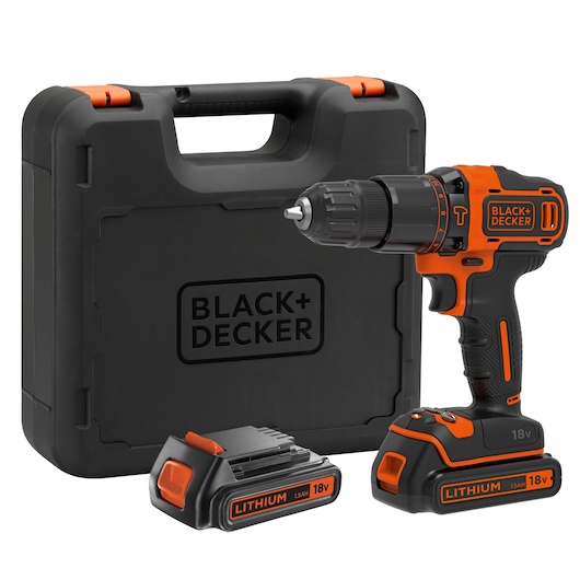 18V Cordless Hammer Drill With 2x 1.5Ah Batteries, 400mA Charger in a Kitbox