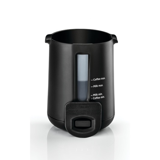 Automatic Turkish Coffee Maker Black and Decker Dual Spout Coffee Pot with markings and cleaning plug inserted on the pot