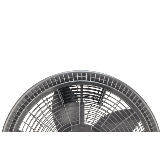 BLACKDECKER FB1620 photography of black plastic fan front view and blade behind protective grille.