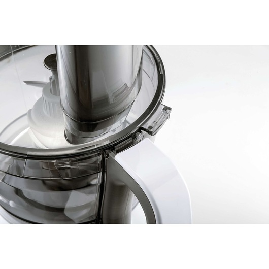 Photo of BLACKDECKER FX1075 food processor bowl and handle, close-up on white background.