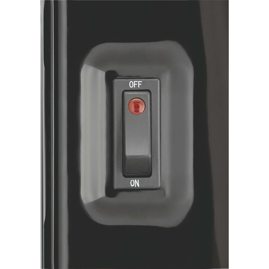 BLACKDECKER OR011FD switch close-up with on/off labels and red indicator, photography product.