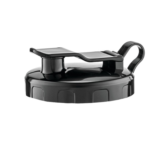 BLACKDECKER SBX300 black plastic bottle lid with flip top and handle, side angle on white background.